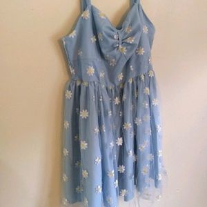 NWT Unique Vintage brand light blue with floral overlay puffy Ball prom cocktail